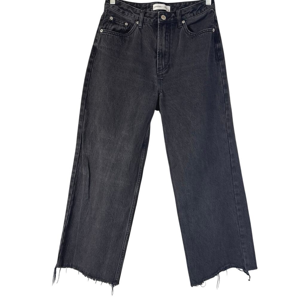 Assembly Label Women’s Washed Black Wide Leg Jeans Size 10 Raw Hem *EUC